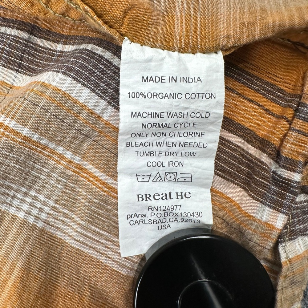 Prana Pearl Snap Button Down Shirt Mens Medium Long Sleeve Plaid Orange Medium - Picture 6 of 9